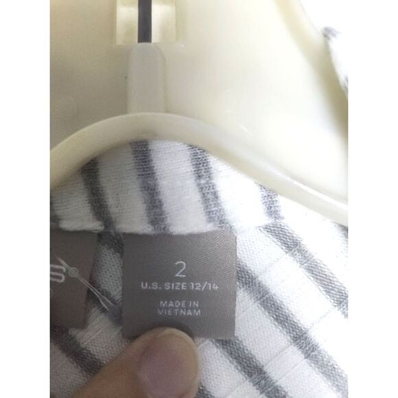 Zenergy by Chico's Jersey Knit White & Grey Striped Open Caridgan 2 or Large - Picture 6 of 8